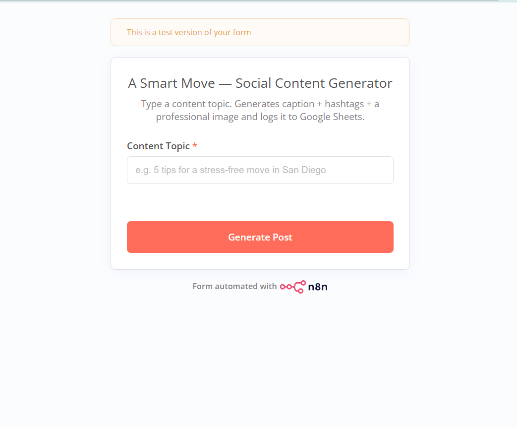 Social content intake form — entry point of the automation