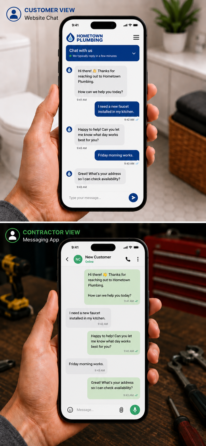 Website chat conversation forwarding as a text message to a small business owner's phone
