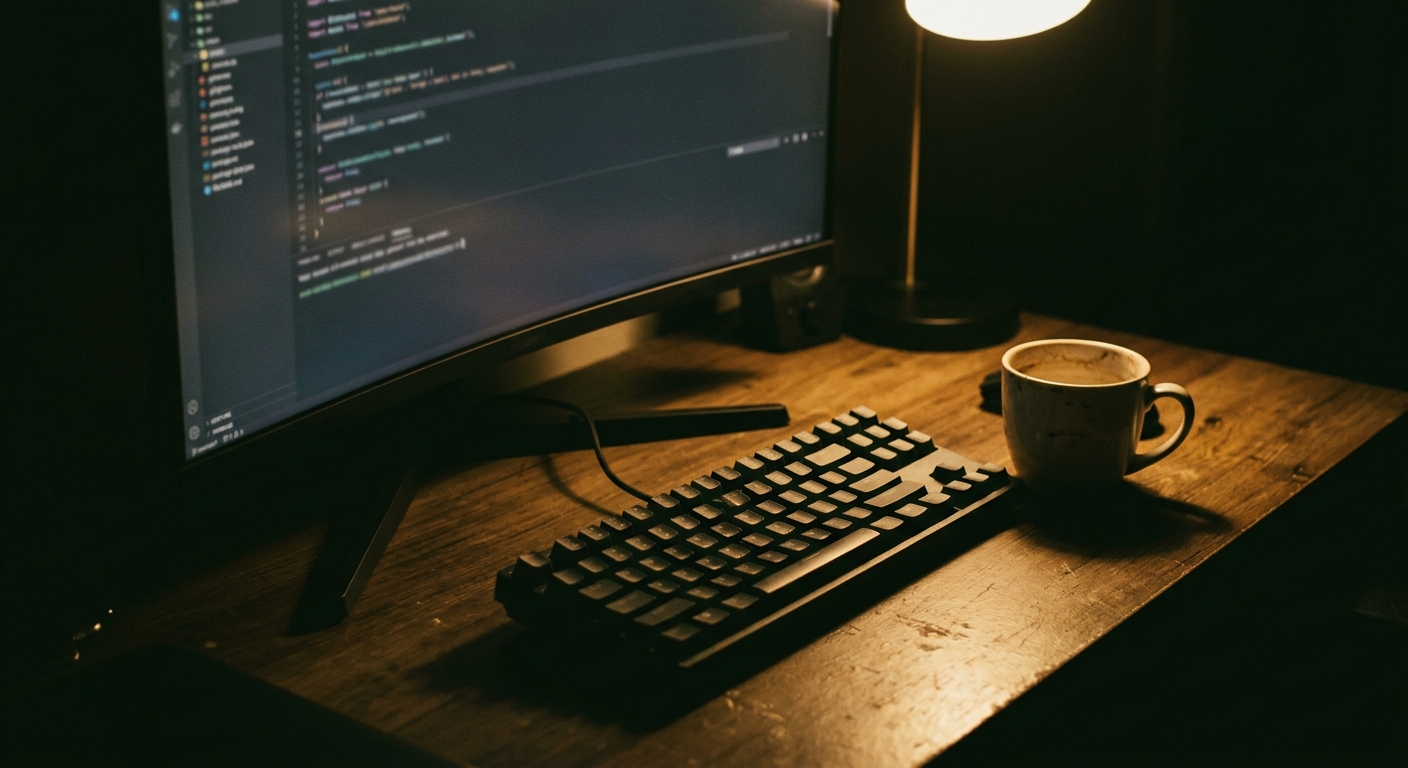 Web developer building a custom website for a Kansas local service business at night