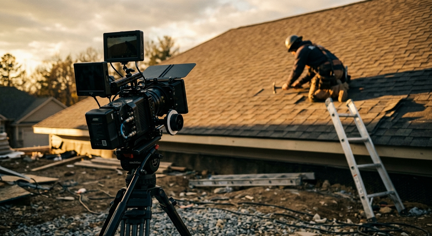 Filming a roofing contractor at work on site for a Kansas service business website