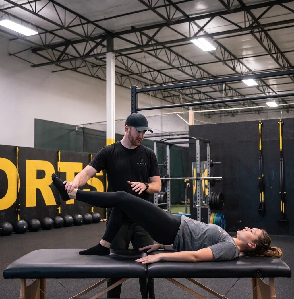 Patient performing therapeutic exercise with a provider at a performance physical therapy clinic in Montclair, CA
