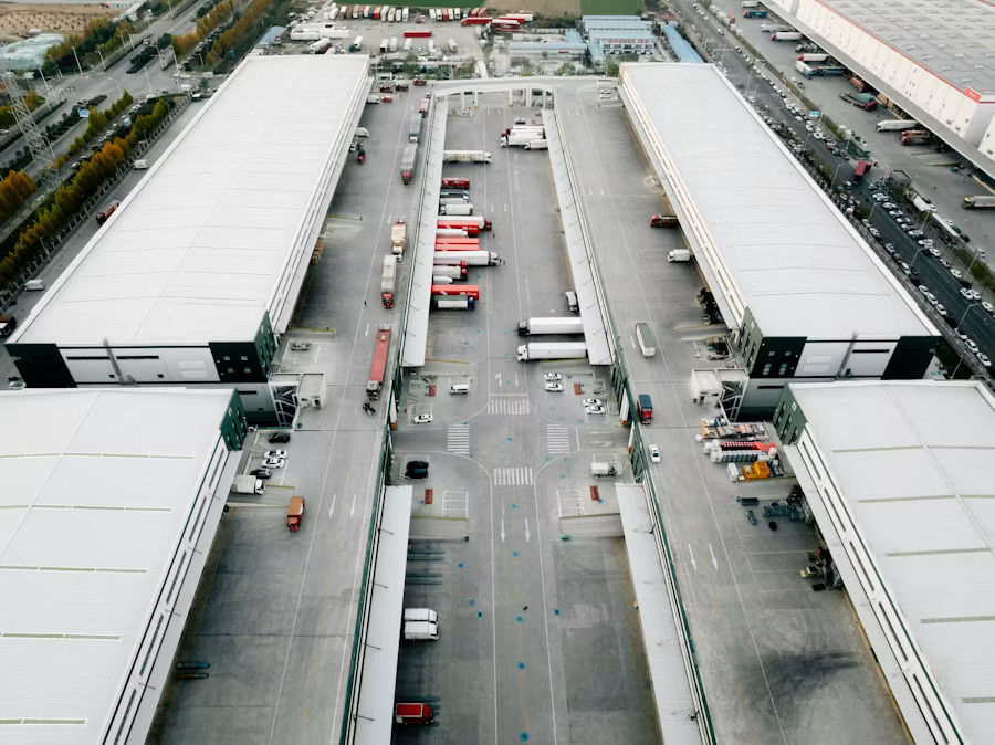 Trailers staged in a logistics yard