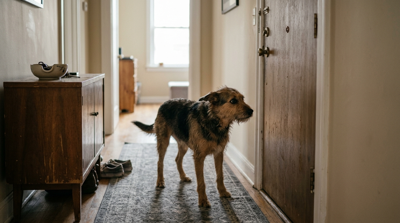 Dog trainer supporting an anxious dog
