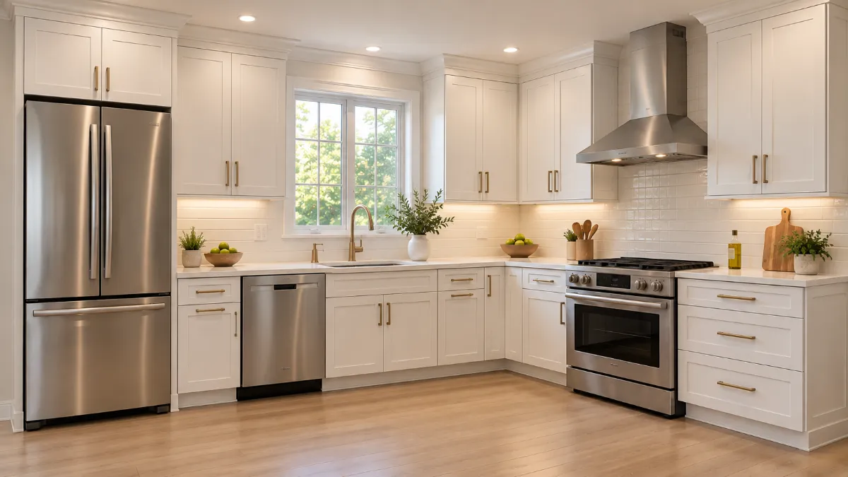 Example of a kitchen with stock-level cabinets