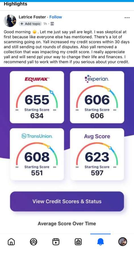 Client proof screenshot showing 30 day score progress