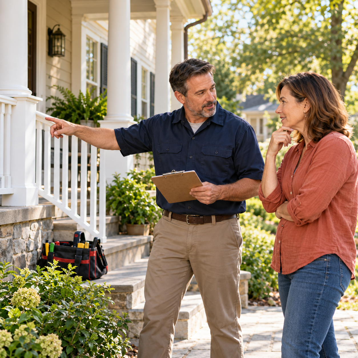 Illustrative scene of a local business owner discussing a home project with a customer