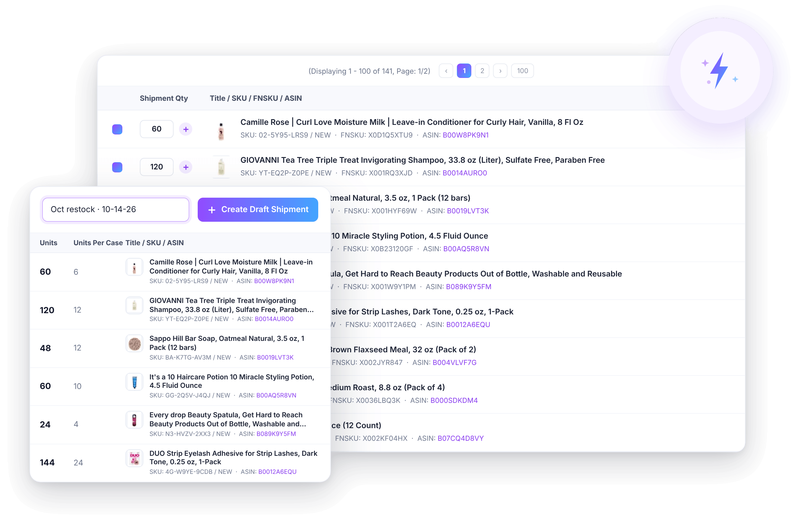 ShippingBrain Prep prep center software dashboard showing onboarding clients with one click
