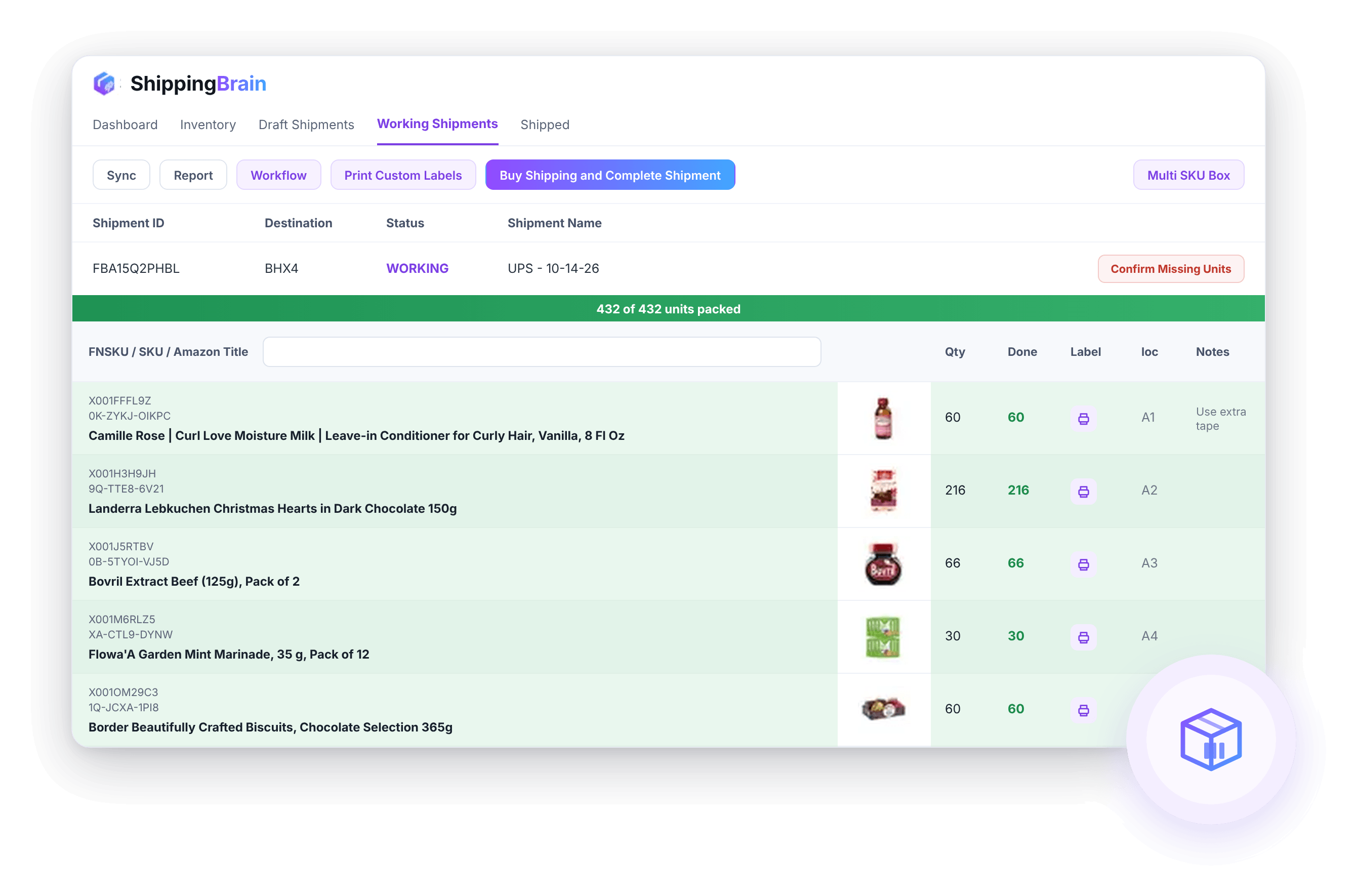 ShippingBrain Prep prep center software dashboard showing fees and invoicing in one click