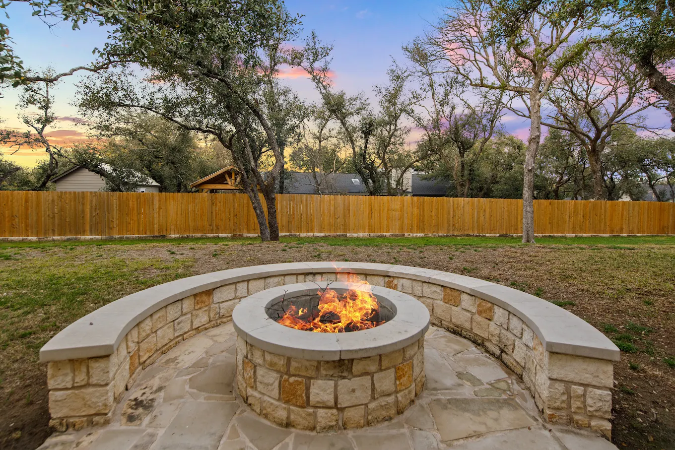 Outdoor fire pit in backyard