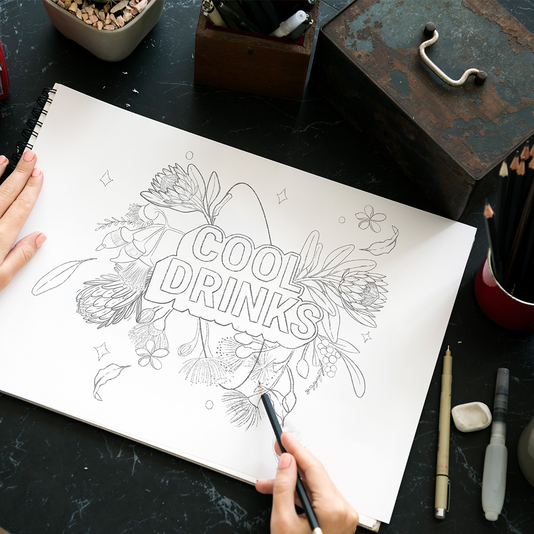 Cool Dinks- Outdoor Mural-Retail-The bear and unicorn - sketch Cool Dinks- Outdoor Mural-Retail-The bear and unicorn - sketch