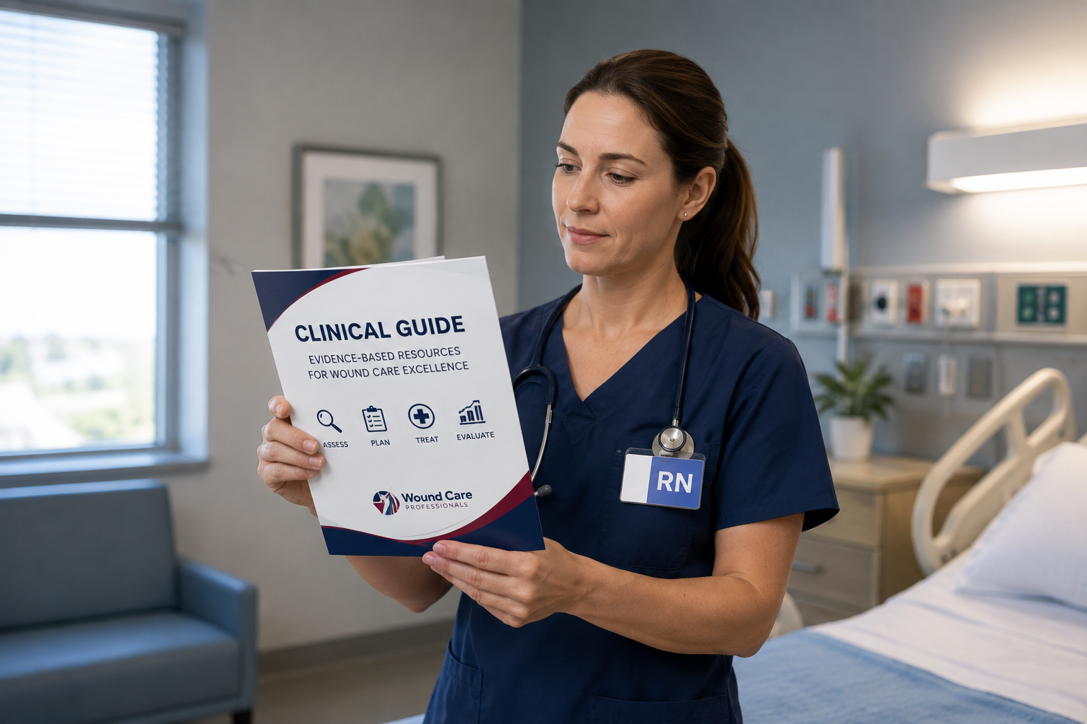 Nurse holding a clinical quick-reference guide