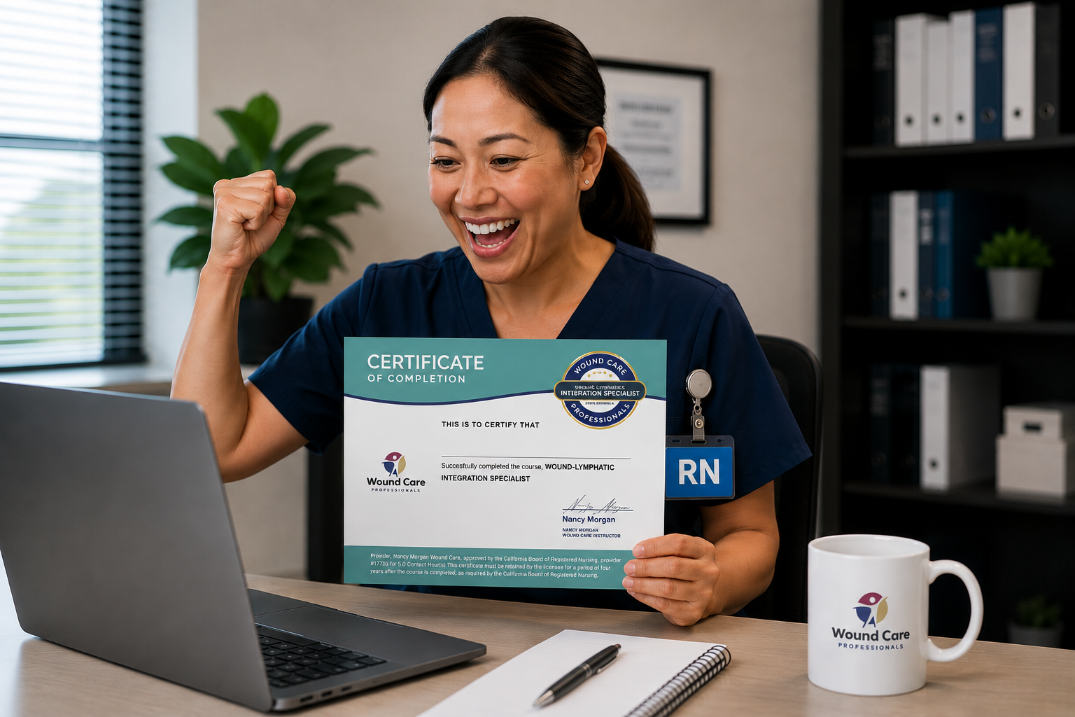 Nurse celebrating a completed micro-credential certificate