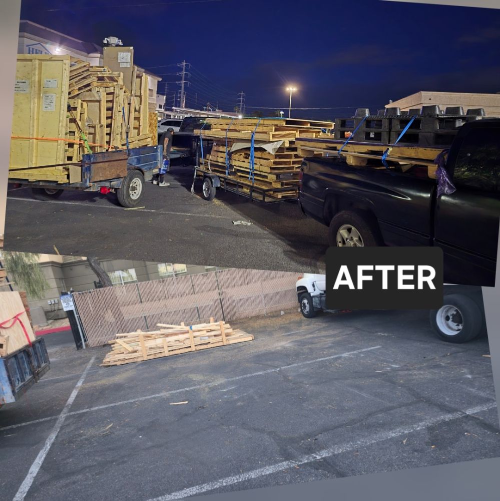 Two Brother's Junk Removal truck and trailer on a customer project