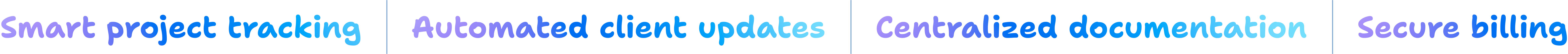 Smart project tracking | Automated client updates | Centralized documentation | Secure billing