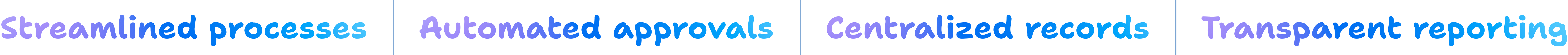 Streamlined processes | Automated approvals | Centralized records | Transparent reporting