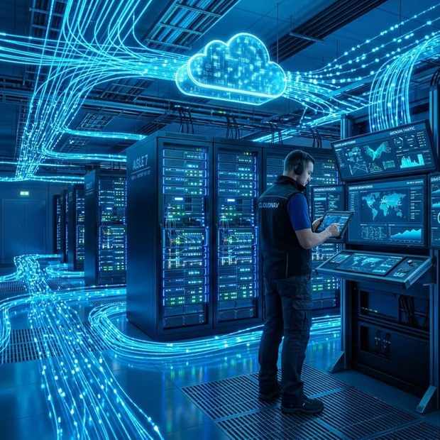 Server room team photo