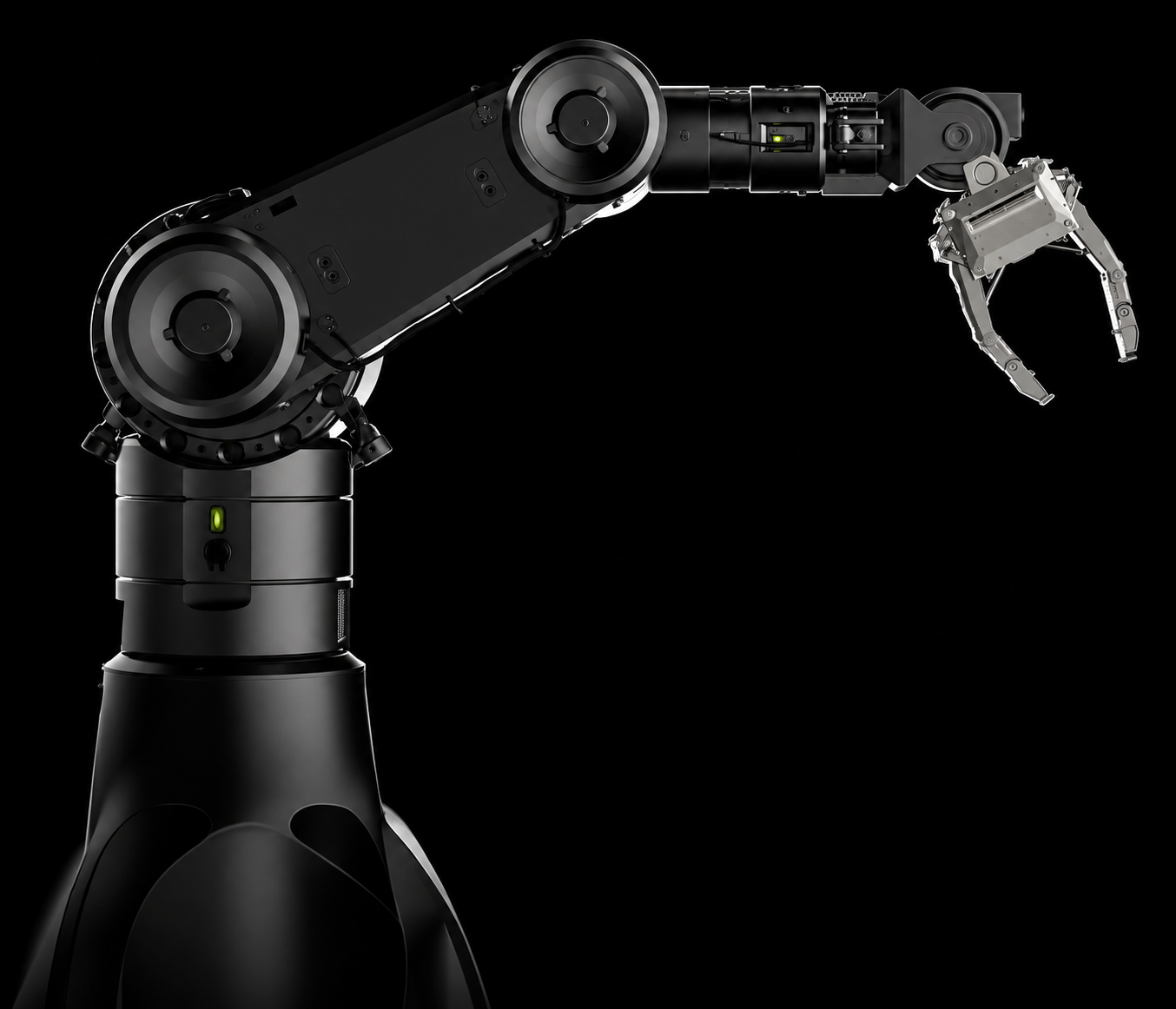 Industrial robotic arm on a black background