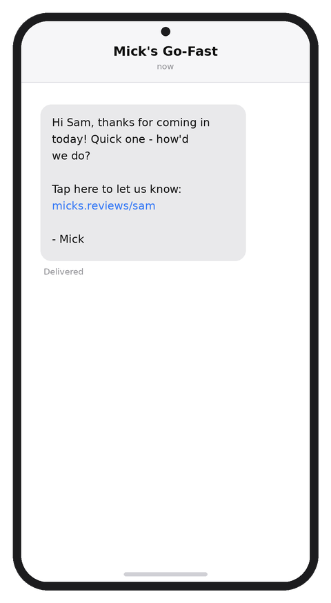 Customer receiving the review request by SMS