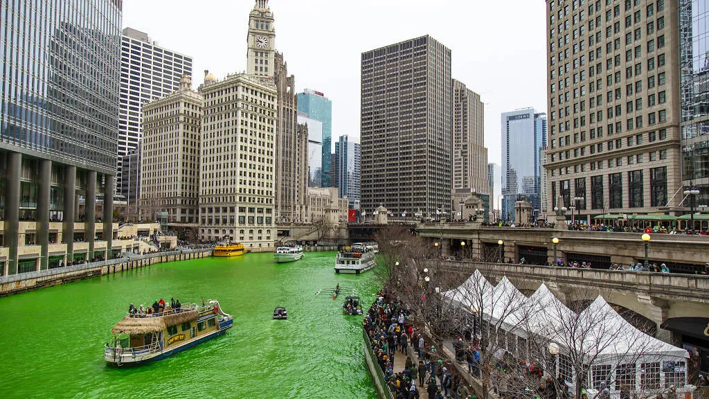 St Patrick's Day Chicago River Dyed Green St Patrick's Day Chicago River Dyed Green