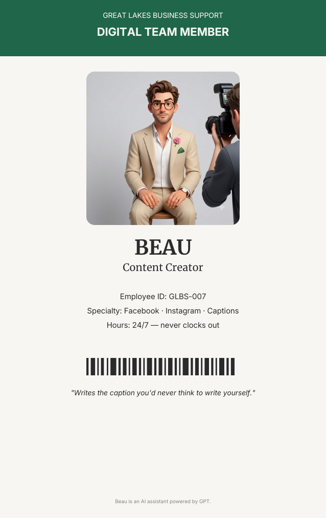 Beau's Great Lakes Business Support team member ID card