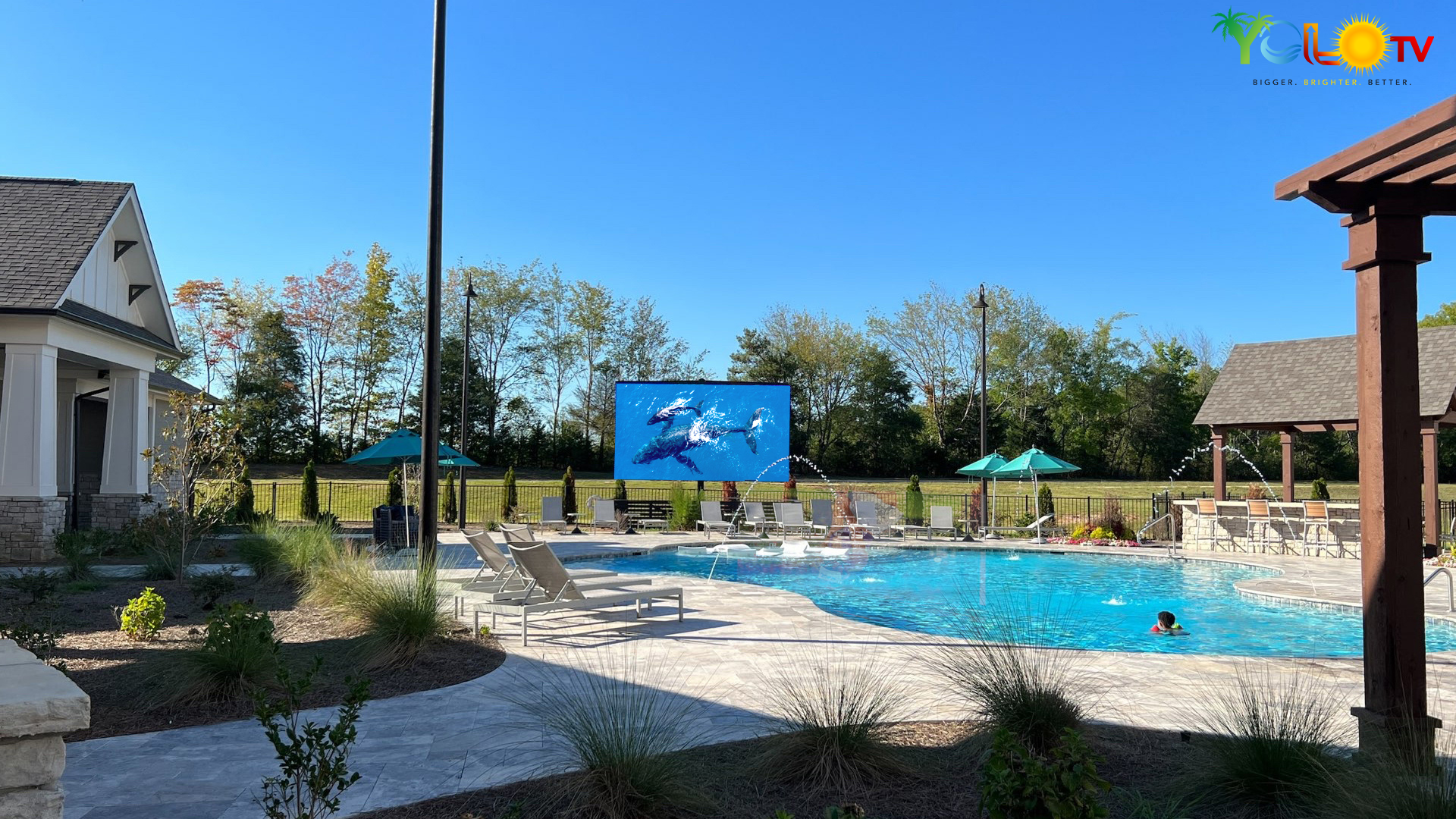 246-inch YOLO TV frame mount installation built for permanent outdoor weather exposure