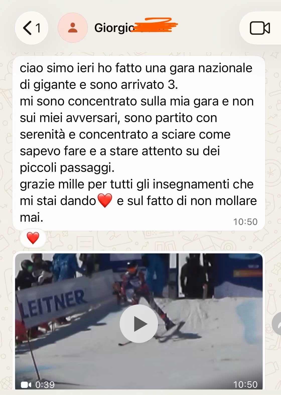 Messaggio di un atleta