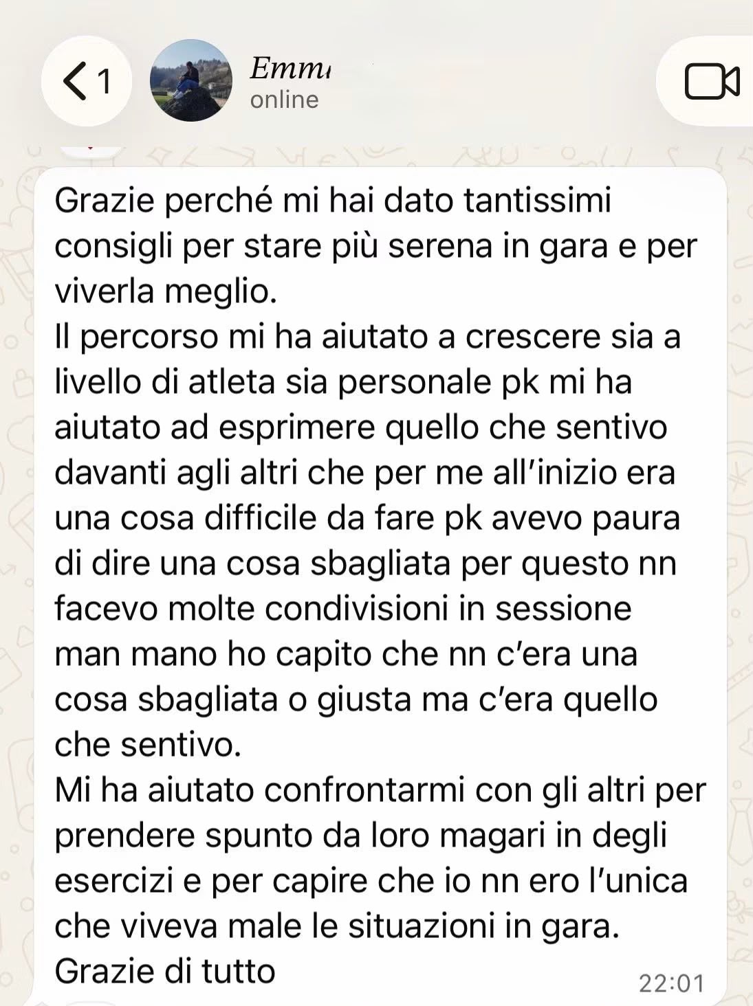 Messaggio di un atleta