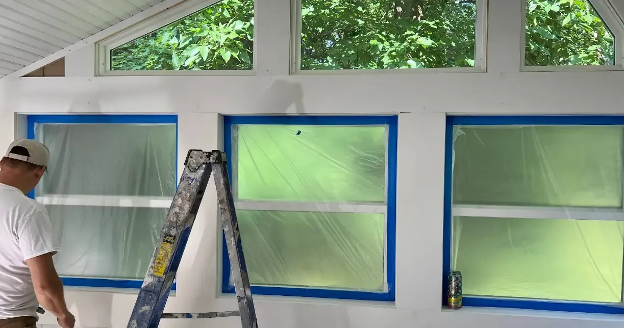 Exterior window trim masked for prep