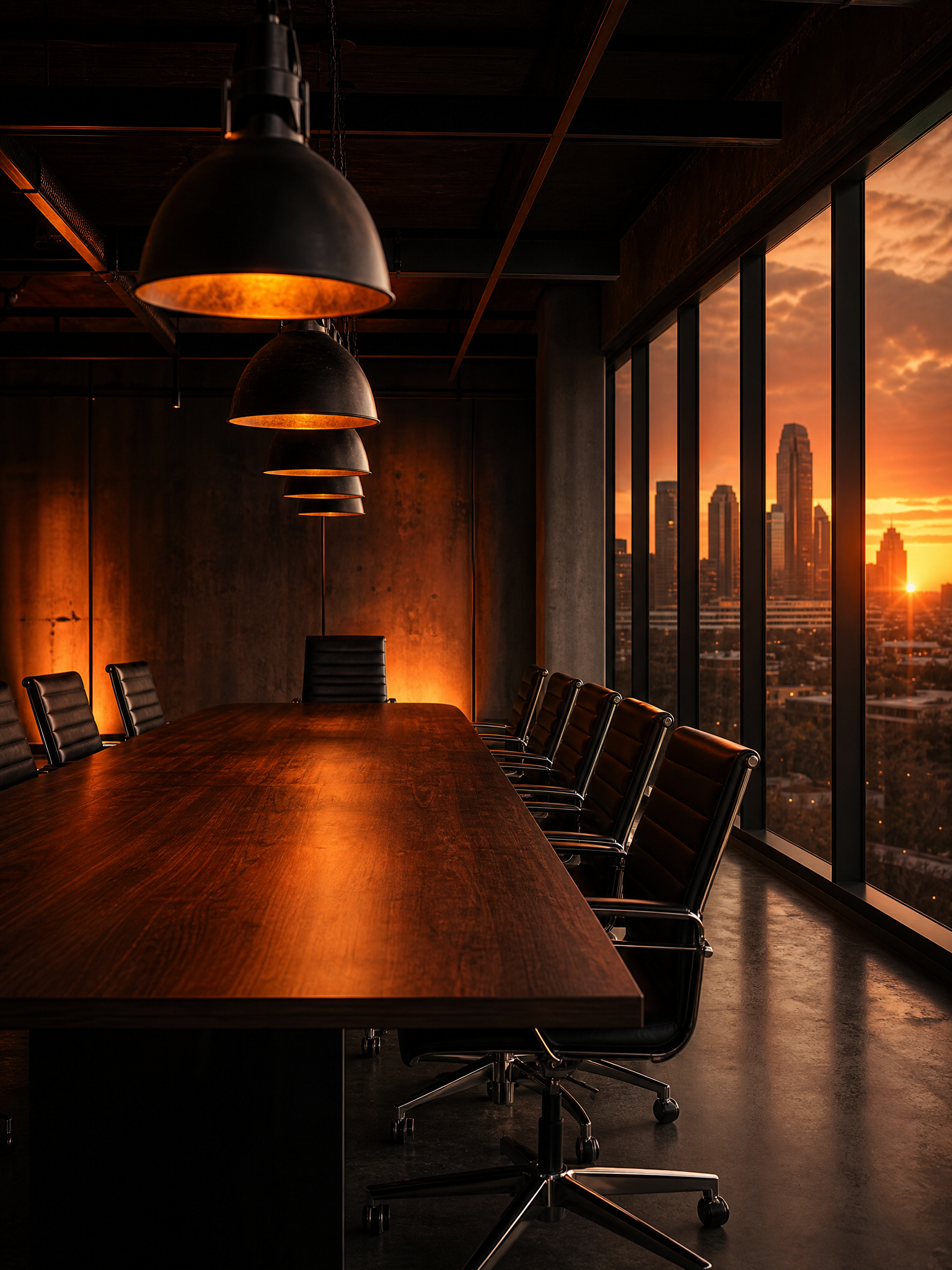 Empty executive boardroom at sunset — MSP VIP Day at 7 Figure MSP HQ in Austin, TX