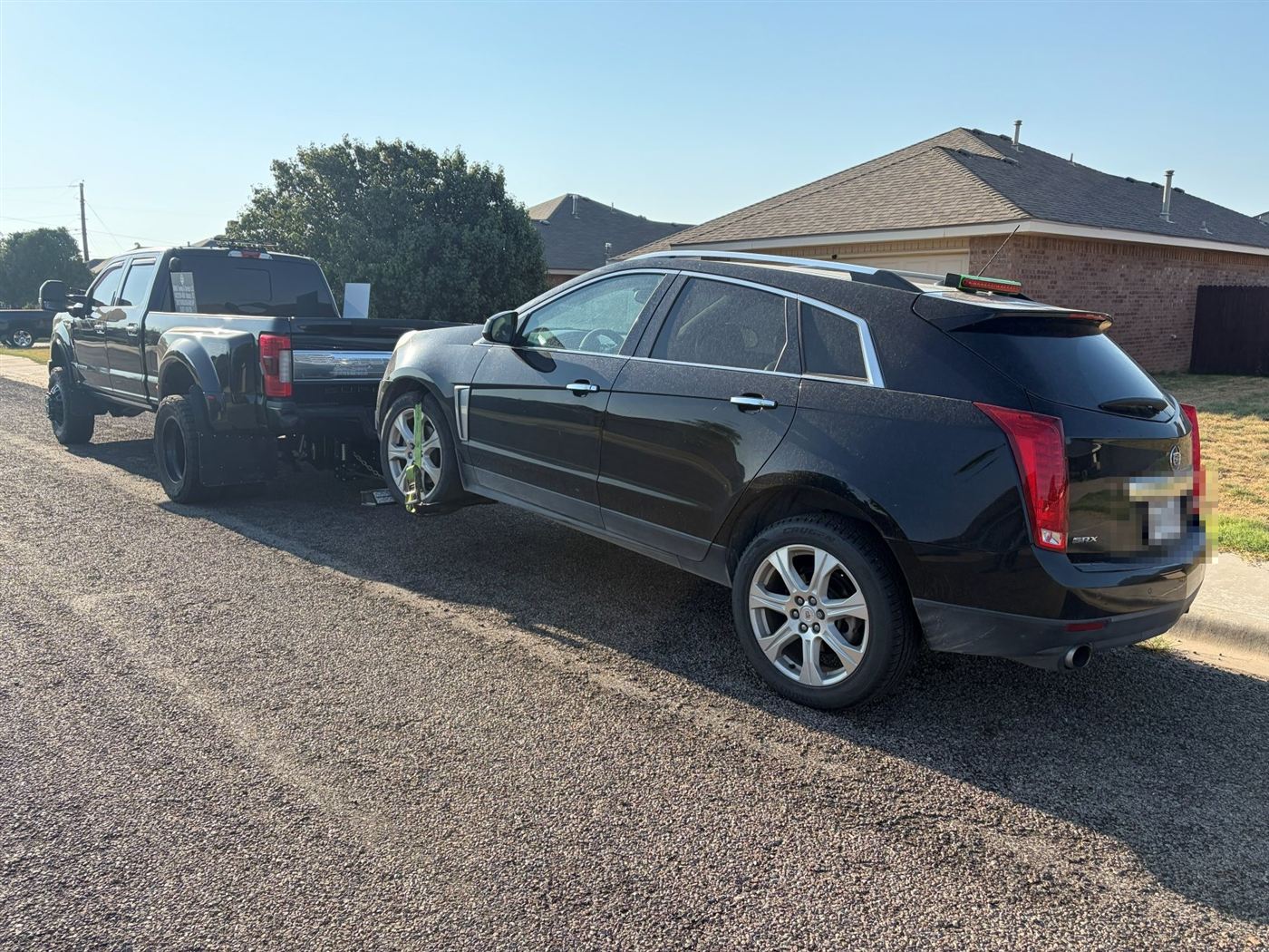 Cadillac SRX hooked up for tow