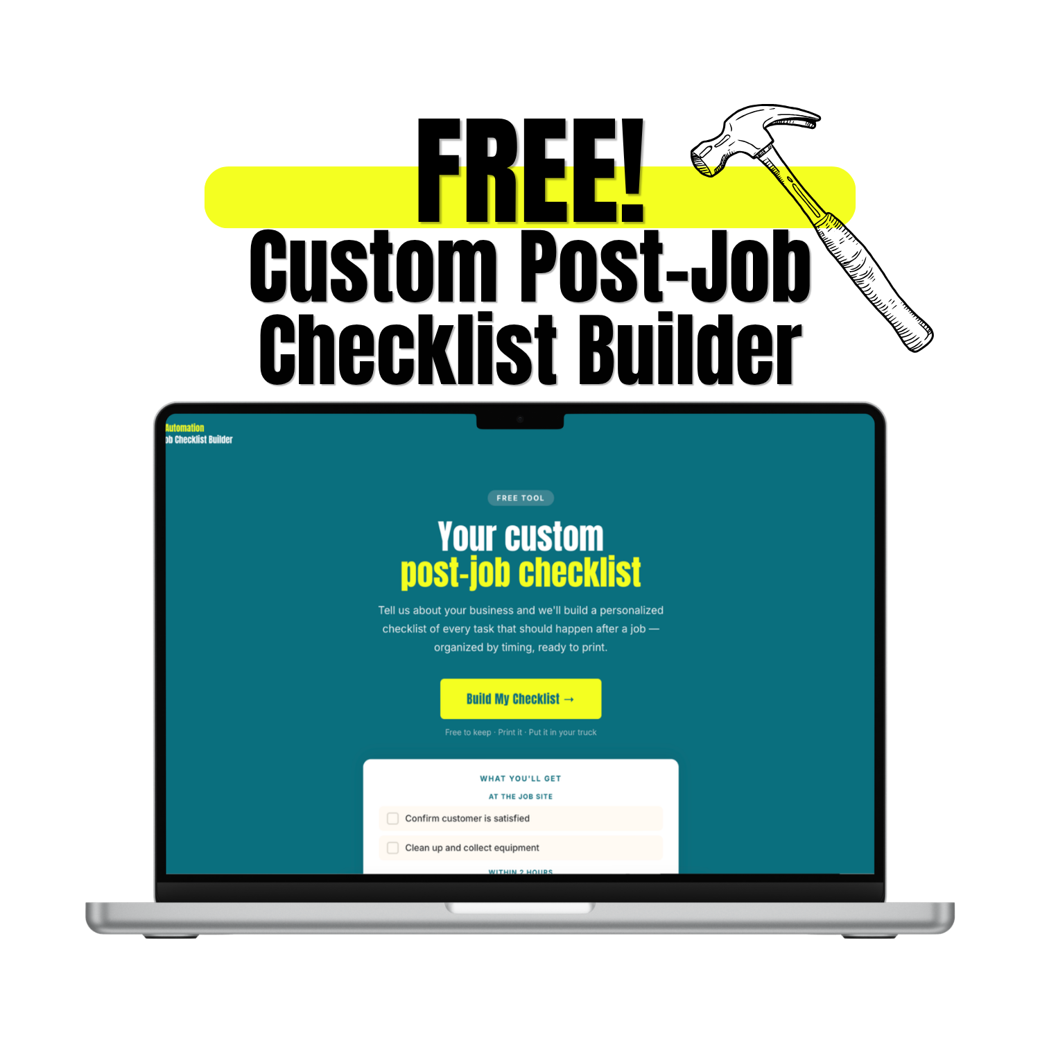 Post-Job Checklist Builder — free tool mockup