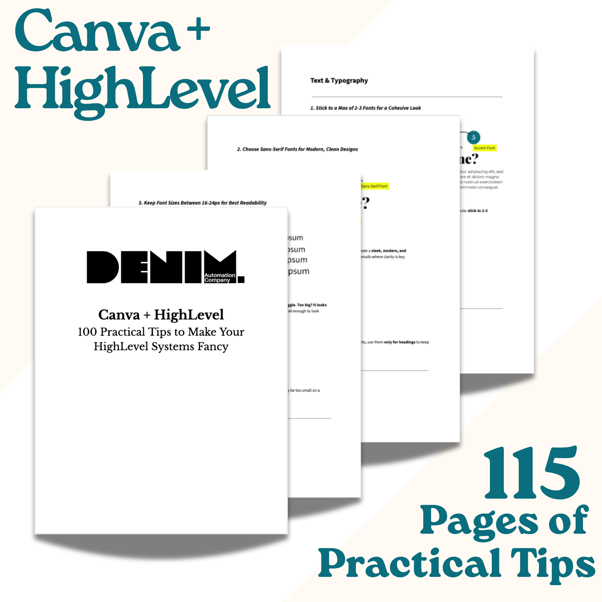 Canva + HighLevel: 100 Practical Tips — PDF mockup