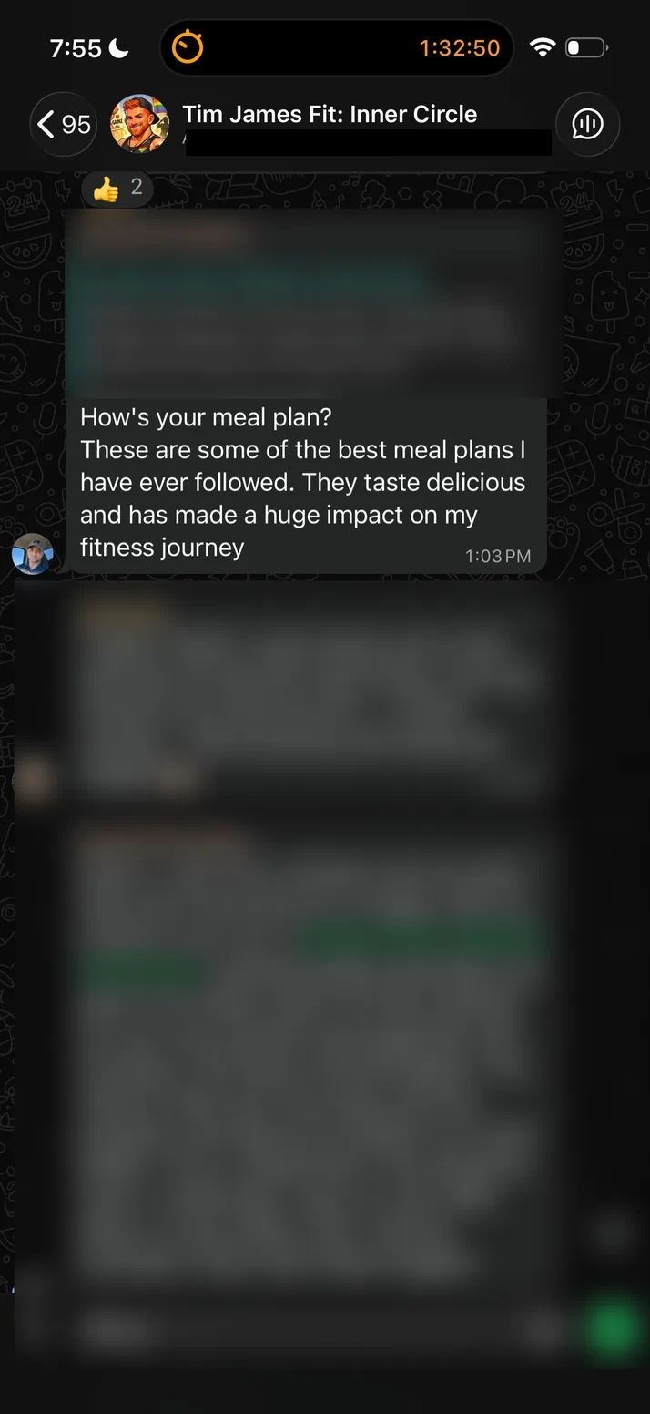 Screenshot of a client calling these the best meal plans he has ever followed.