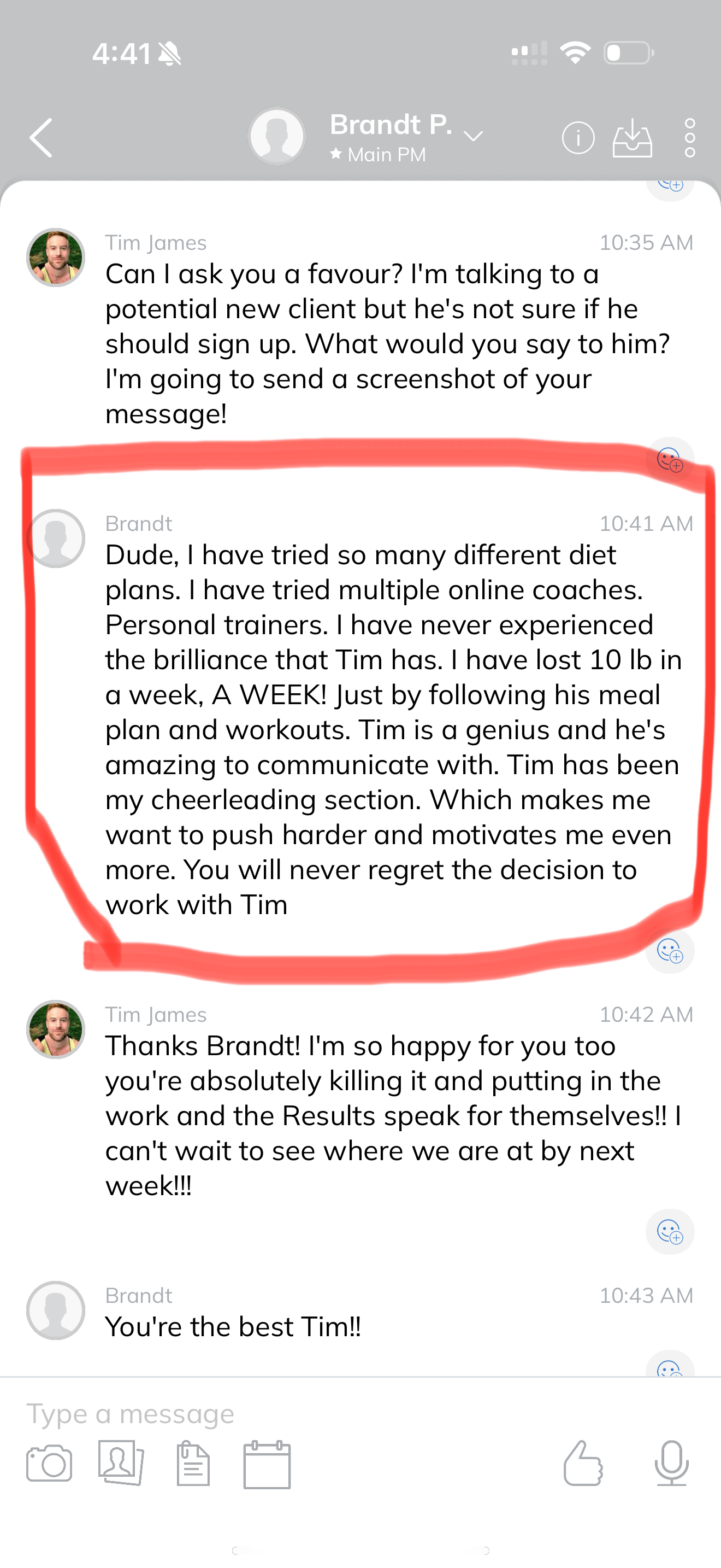 Testimonial conversation