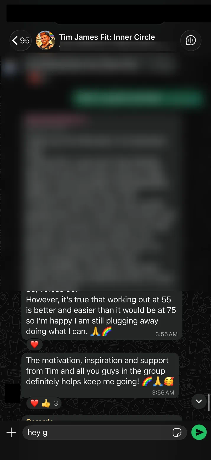 Screenshot of a client in his fifties on why training now beats waiting until he is 75.