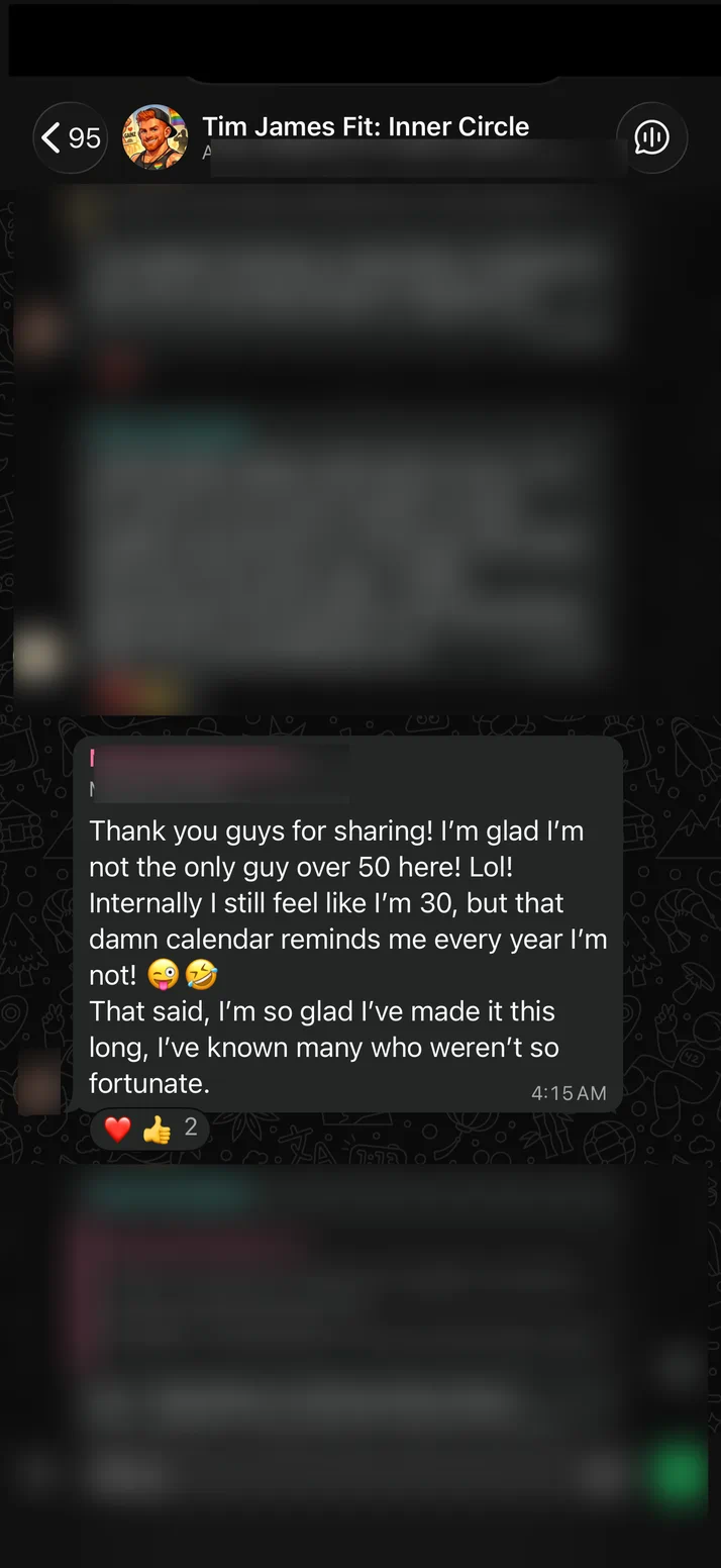 Screenshot of a client glad he is not the only guy over 50 in the group.