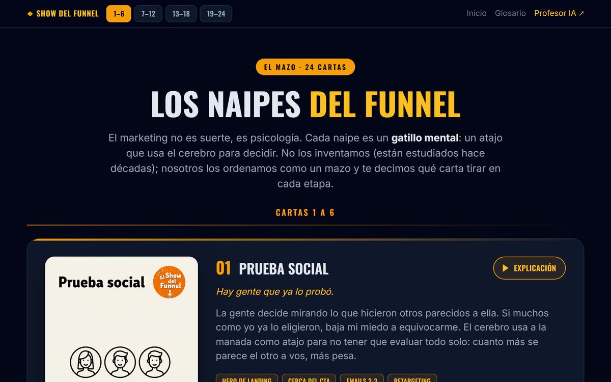 El mazo, ordenado de a seis cartas