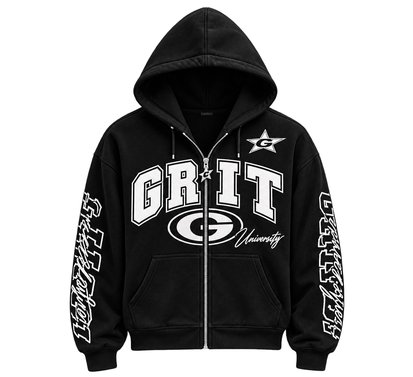 GRIT University Zip Hoodie — Black / White