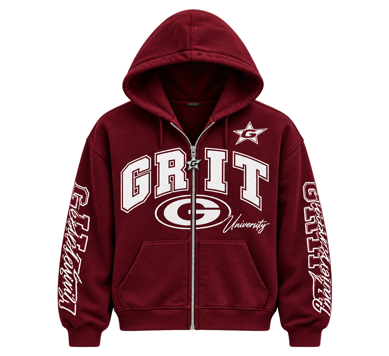 GRIT University Zip Hoodie — Maroon / White