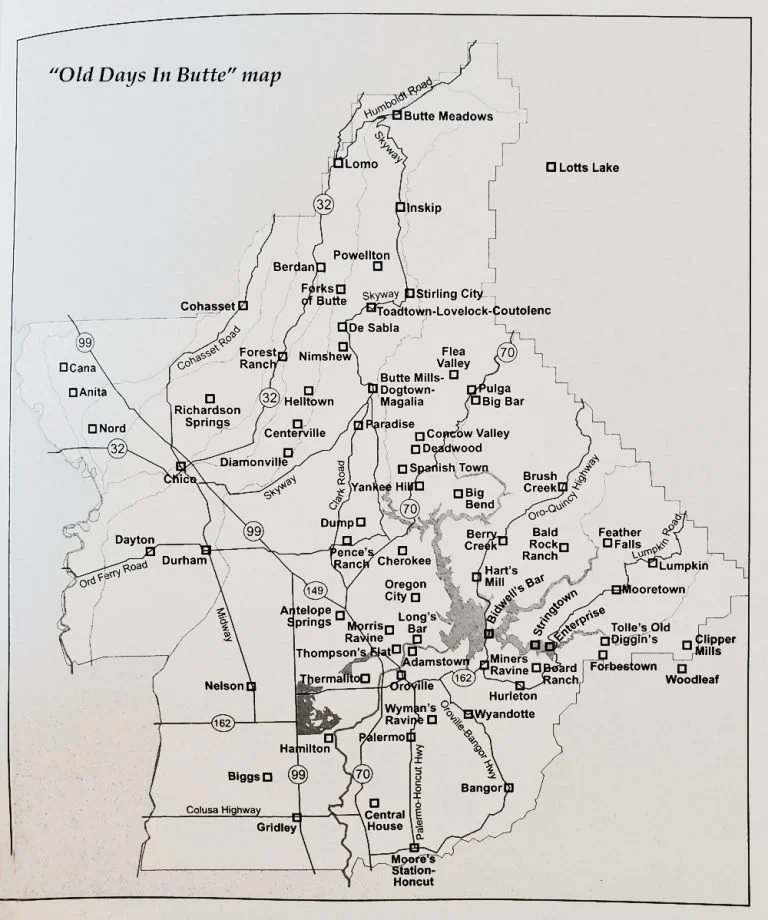 Old Days in Butte map of Butte County
