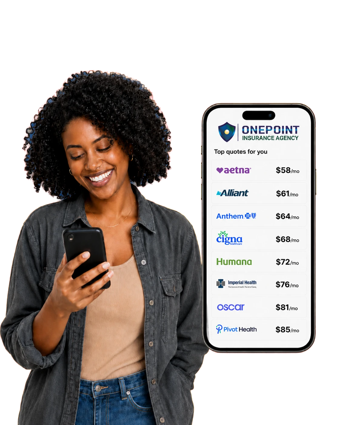 Comparing OnePoint insurance quotes on a phone