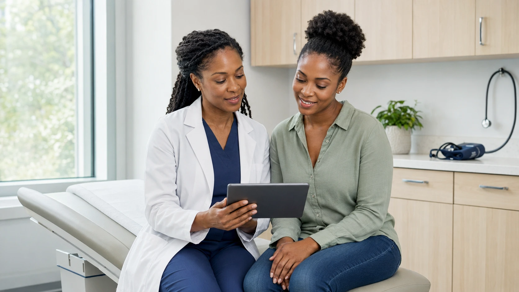 A friendly doctor reviewing a health plan with a patient