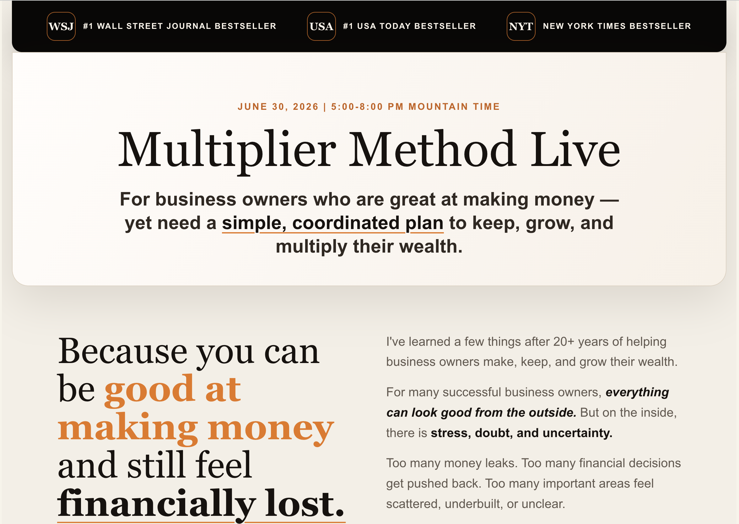Register for Multiplier Method Live with Garrett Gunderson
