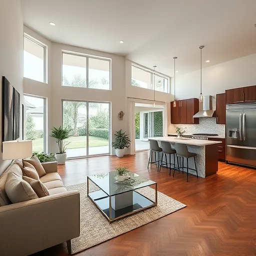 Stylish remodeled interior in Mangonia Park FL, featuring spacious open floor plan, modern decor, and serene backyard view.