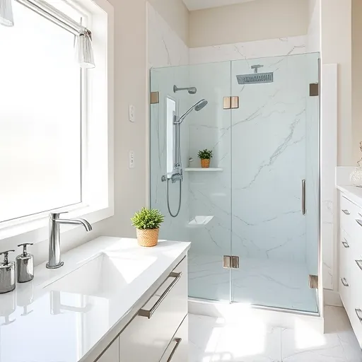 Freshly renovated Riviera Beach bathroom with modern fixtures, spacious glass shower, and elegant quartz vanity.
