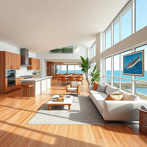 Modern open-concept living space in Palm Beach Shores featuring elegant furnishings, natural light, and coastal decor.
