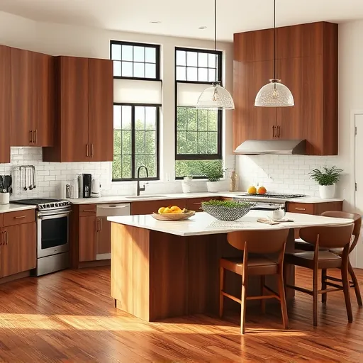Remodeled kitchen in Haverhill FL with walnut cabinetry, quartz countertops, and stainless steel appliances, inviting ambiance.