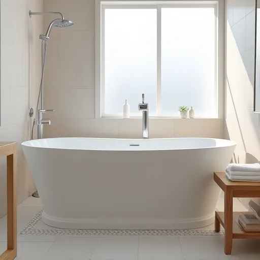 Newly installed sleek bathtub with modern fixtures in a minimalist Riviera Beach bathroom filled with natural light