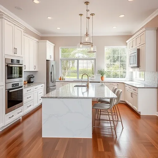 Spacious Belle Glade kitchen with sleek white cabinets, quartz countertops, stainless steel appliances, and abundant natural light.