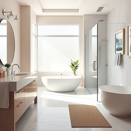 Beautiful renovated luxury bathroom in Village of Golf FL with marble countertops, glass shower, soaking tub, and elegant decor